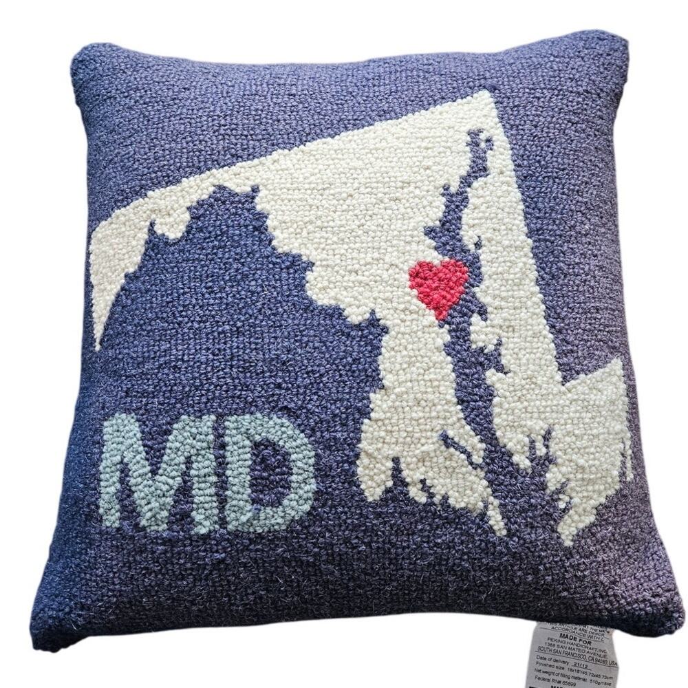 Peking Handicraft Hook and Loop Maryland State Love Throw Pillow Preppy Blue